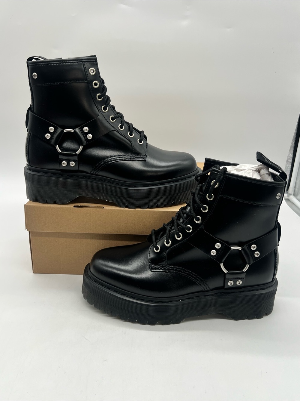 Dr. Martens 1460 Quad Harness Men’s Sz 10 Black Leather Platform Ankle Boots.